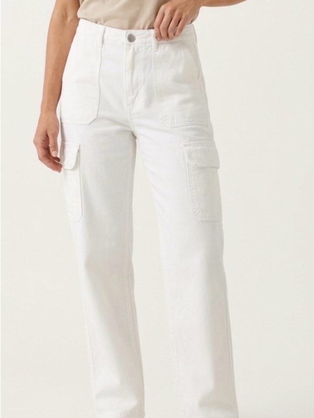 Zara White Straight-Leg Cargo Jeans